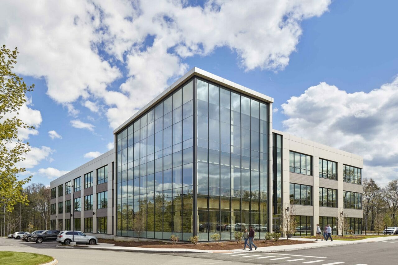 Sustainability driven office building in New Hampshire that reduced embodied carbon by deploying mass timber construction 